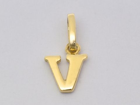 46988-0 Gold Buchstaben Anhänger Buchstabe V, aus Gold 750, Hersteller Juwelier Harnisch, eleganter und schlichter Design für individuelle Schmuckstücke. Perfekt als persönliches Geschenk.