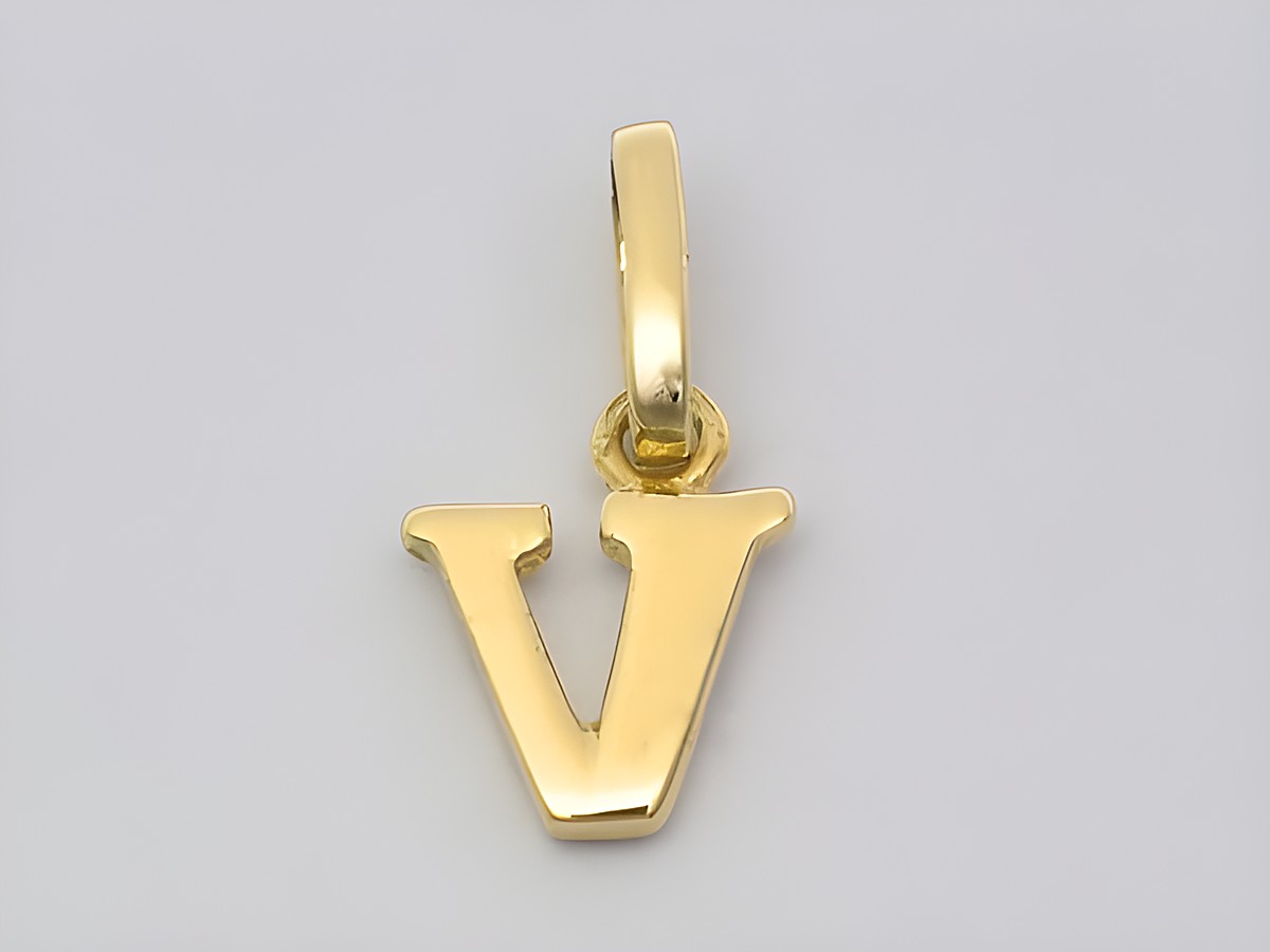 Gold Buchstaben Anhänger Buchstabe V, aus Gold 750, Hersteller Juwelier Harnisch, eleganter und schlichter Design für individuelle Schmuckstücke. Perfekt als persönliches Geschenk.