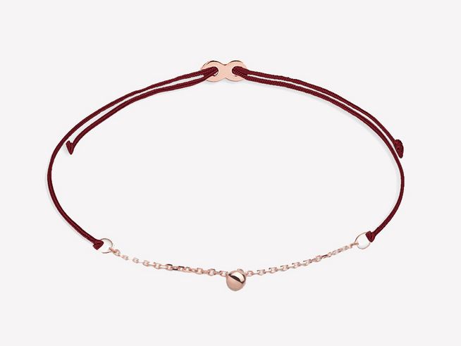 Roségoldenes Xenox Gold Armband XG4407R mit modischer Karreekette aus 375 Gold und rotem Band, ideal für stilvolle Akzente. Hochwertige Verarbeitung für eleganten Schmuck.