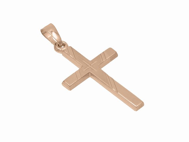 Anhänger Kreuz aus Sterling Silber, vergoldet in Roségold, teilmattiert, schlichtes Design, Hersteller Juwelier Harnisch, ideal für persönliche als auch religiöse Anlässe.