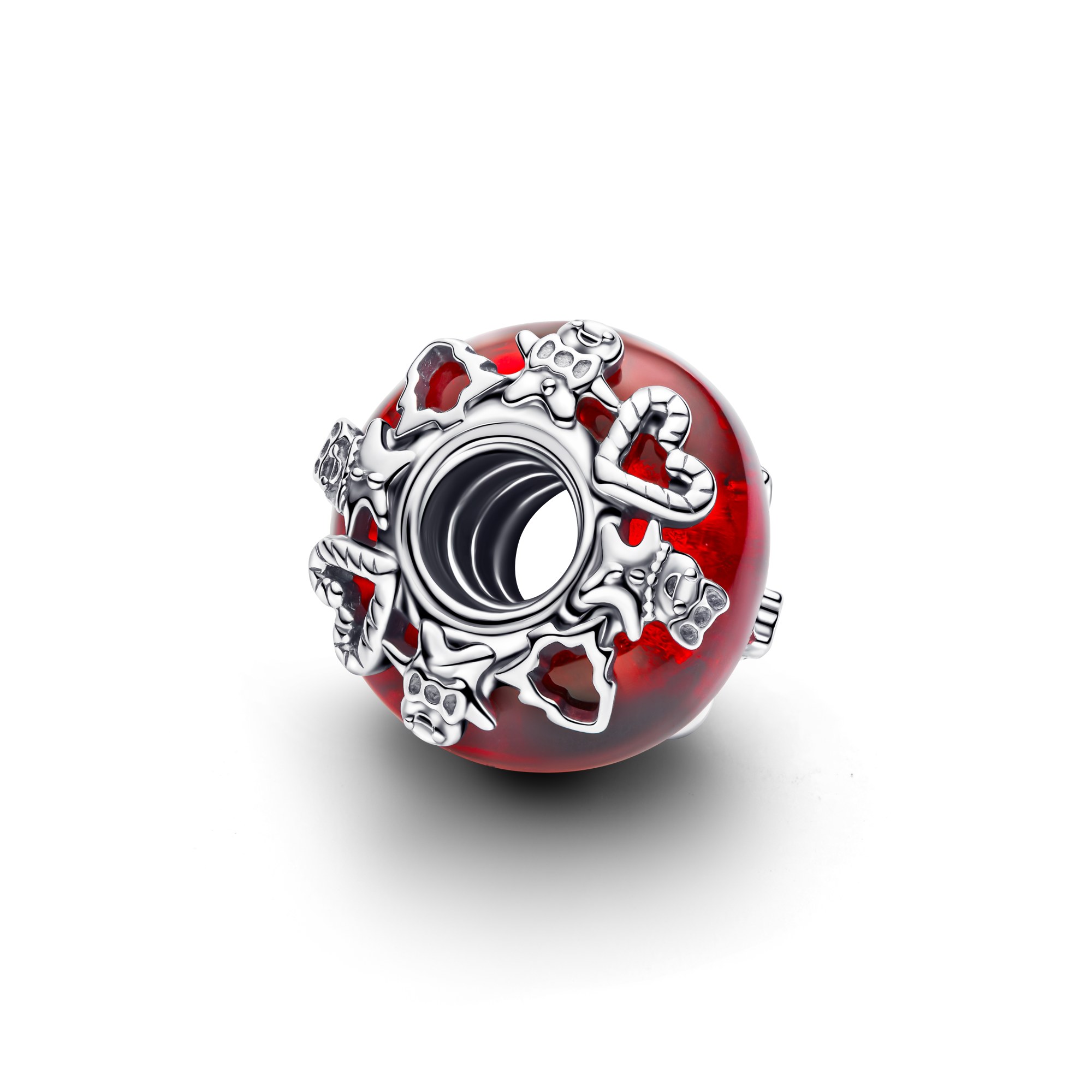 Pandora charm Weihnachtsmotiv-Anhänger aus Silber mit rotem Muranoglas und goldener Folie – Ansicht 4