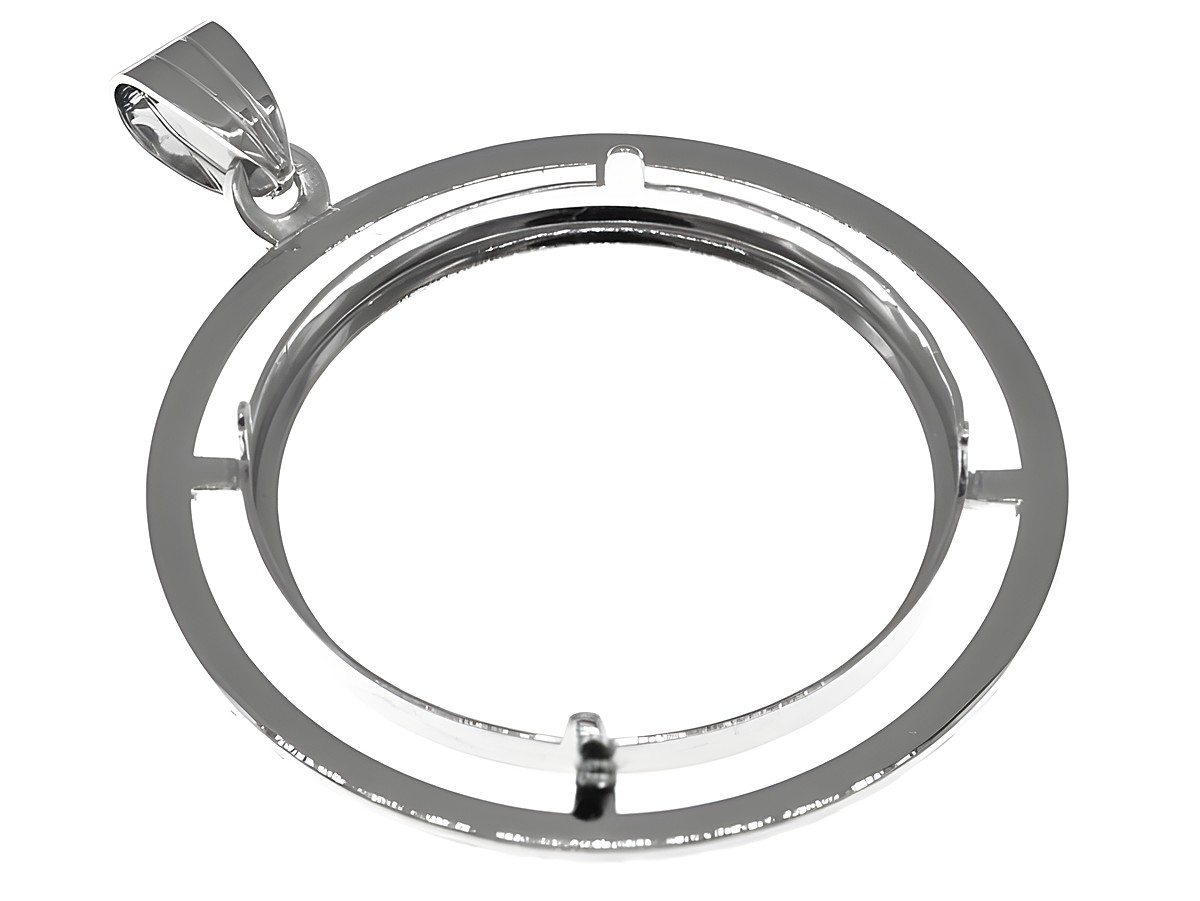 Münzfassung Anhänger aus 925 Sterling Silber rhodiniert, diamantiert, passend für Münzen bis 30 mm Durchmesser, gefertigt vom Juwelier Harnisch. – Ansicht 3