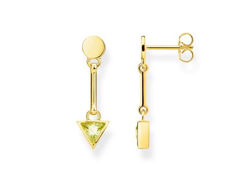 Ohrringe von Thomas Sabo H2038-414-33 mit hellgrünen, dreieckigen Steinen und goldfarbener Fassung, elegant und modern, ideal für besondere Anlässe oder den Alltag.