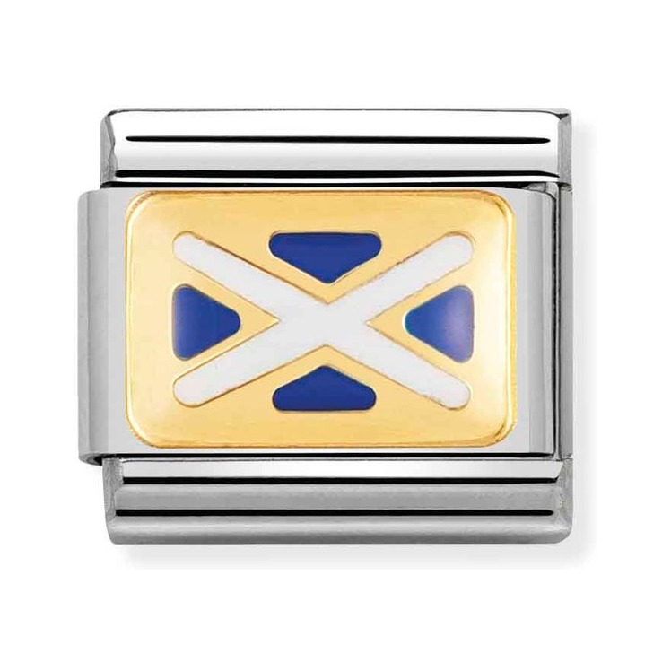 Nomination Composable Classic Charm Flagge Schottland - Edelstahl, Gold 750 Gelbgold, Emaille