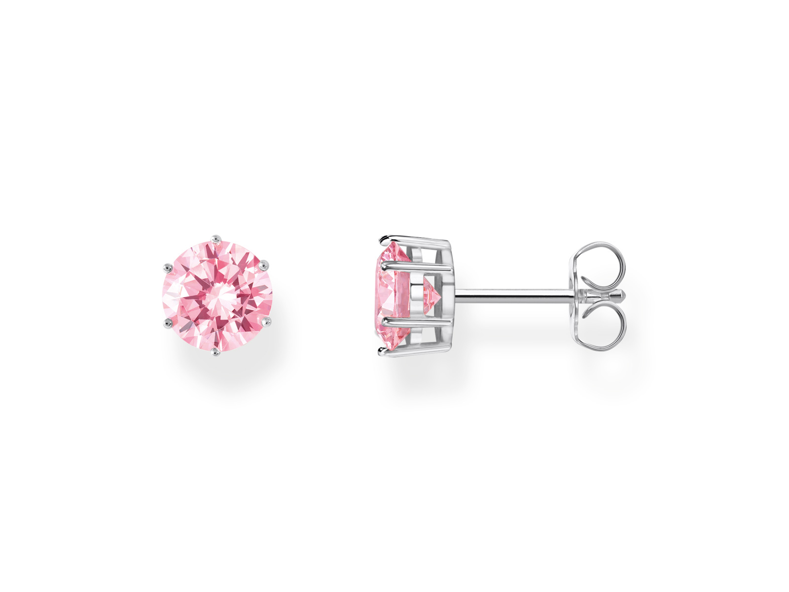 Thomas Sabo H2300-051-9 SPARKLING pink Ohrstecker - pink - Silber + Zirkonia Zwei pinke Ohrstecker aus Silber mit Zirkonia, der eine zeigt die Frontansicht und der andere die Rückseite mit Schließe, funkelnd und elegant, von Thomas Sabo, Neuheit.