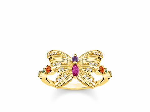 Thomas Sabo TR2285-488-7-50 Ring aus Silber und Gelbgold mit mehrfarbigen Steinen in Form eines Schmetterlings, Größe 50. Elegantes Design mit funkelnden Akzenten.