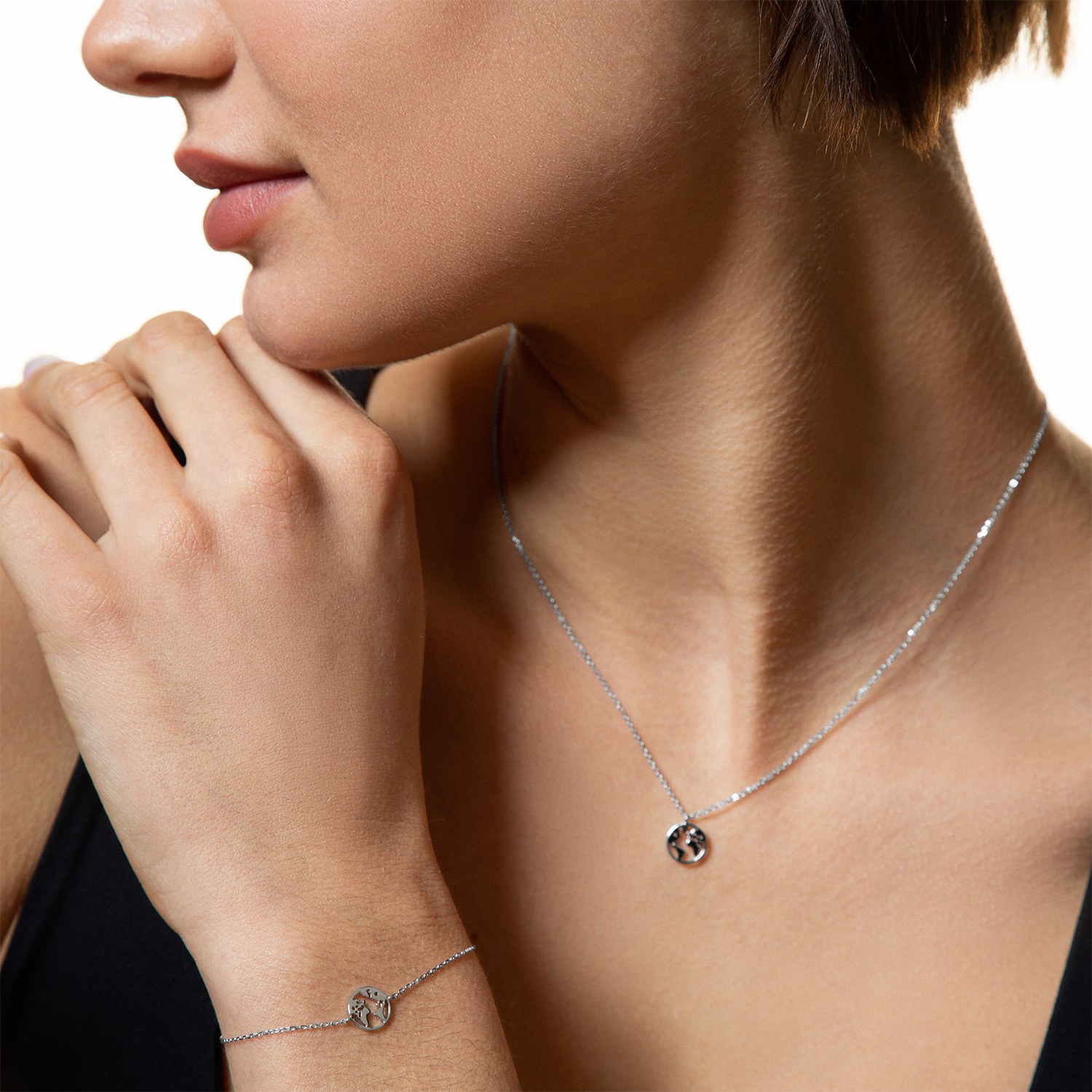 XENOX Sterling Silber Armband XS3165 - 15-18,5 cm - WANDERLUST - Ankerkette - Weltkugel – Ansicht 4