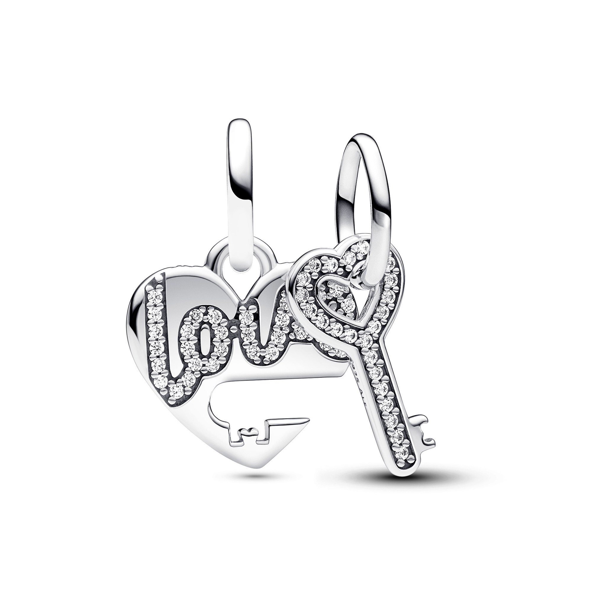 Pandora Teilbarer Herz & Schlüssel Charm-Anhänger - Sterling Silber - Zirkonia klar