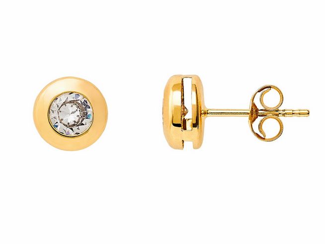 Gelbgoldene Ohrstecker aus 585 Echtgold mit polierter Oberfläche und Zirkonia besetzt, elegant und zeitlos, idealer Ohrschmuck für besondere Anlässe.