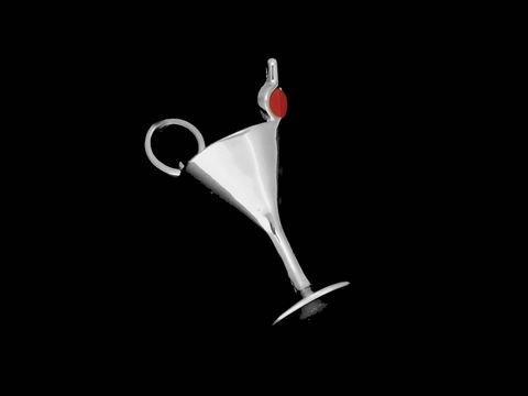 Glas Anhänger aus 925 Sterling Silber rhodiniert in Form eines Cocktailglases mit rotem Detail, Hersteller Juwelier Harnisch, geeignet für verschiedene Anlässe.