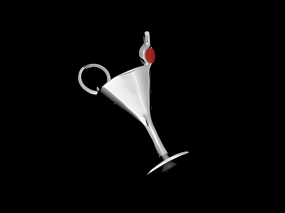 Glas Anhänger aus 925 Sterling Silber rhodiniert in Form eines Cocktailglases mit rotem Detail, Hersteller Juwelier Harnisch, geeignet für verschiedene Anlässe.
