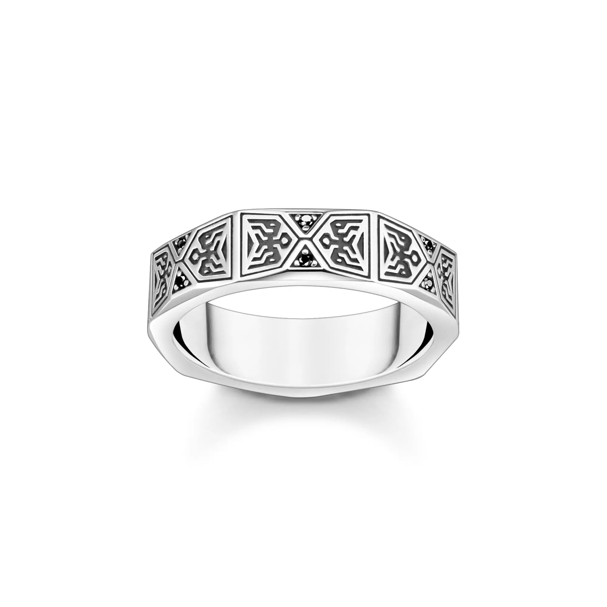 Thomas Sabo Ring facettiertes Design mit schwarzen Steinen Silber – Zirkonia