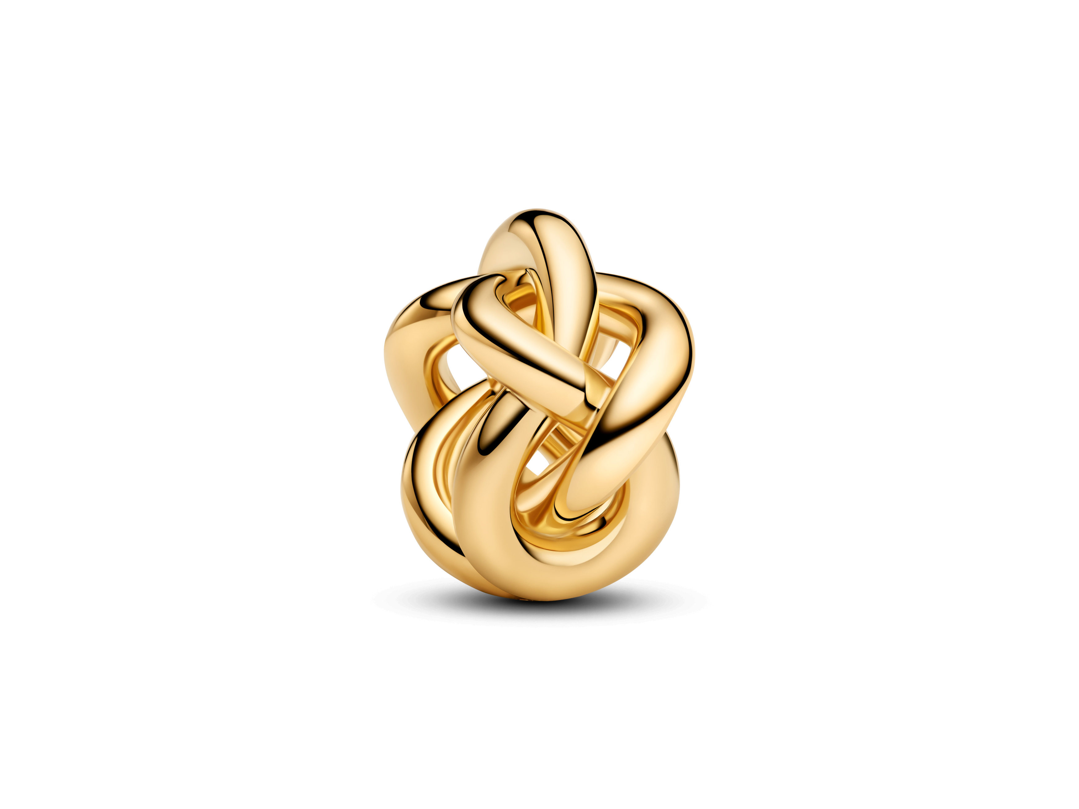 Charm von Pandora in Form eines Unendlichkeitssymbols aus gelbgold vergoldetem Material, elegant und modern gestaltet, ideal für individuelles Schmuckdesign und als Geschenk geeignet.