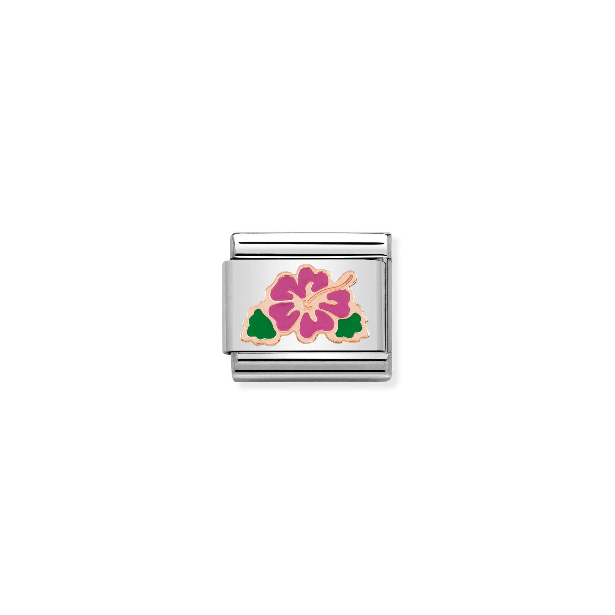 Nomination Composable Classic Charm Hibiskus pink - Edelstahl, Gold 375 Roségold, Emaille