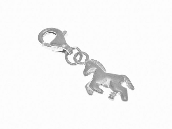 Charmanhänger aus poliertem Sterling Silber in Form eines Pferdes, gefertigt vom Juwelier Harnisch, ideal für individuelle Schmuckkreationen.