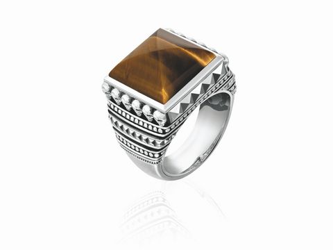 Herrenring von Thomas Sabo TR2158-826-2-62 aus geschwärztem Silber in Größe 62, mit quadratischem Tigerauge und filigranem Design, ideal für stilbewusste Männer.