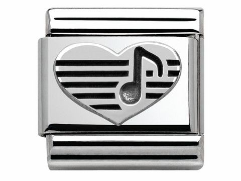 433010106-0 Herz mit Note aus Silber von Nomination SilverShine, elegant gestaltet mit musikalischen Noten auf einem glänzenden Hintergrund, ideal für stilbewusste Schmuckliebhaber.