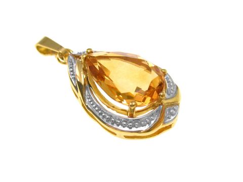 Citrin Gold Anhänger BICOLOR 20 mm mit einem großen, tropfenförmigen Citrin in warmem Goldton, eingerahmt von glänzenden silbernen Elementen, hergestellt von Juwelier Harnisch.