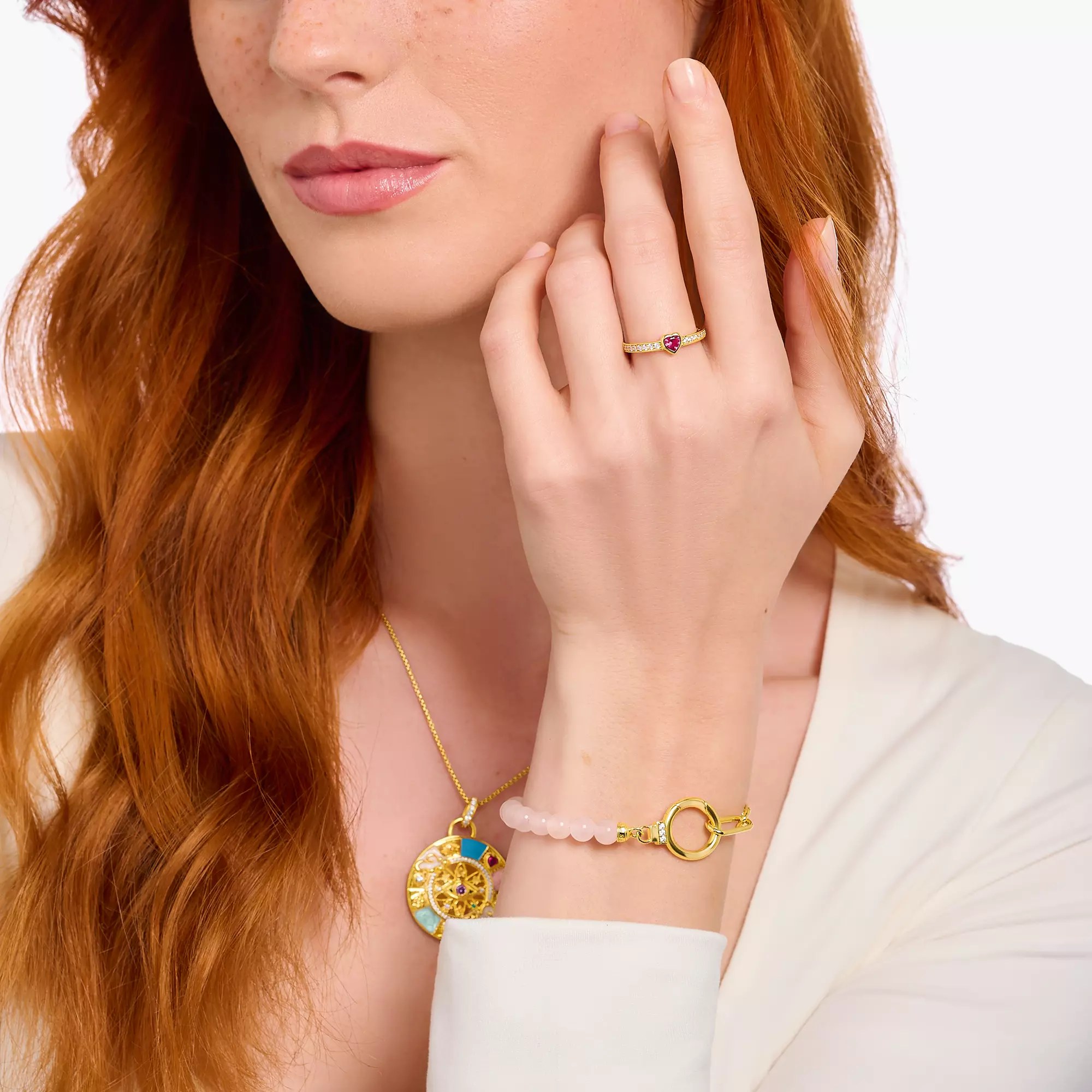 Thomas Sabo Ring - Solitärring mit Herzstein - Silber Gelbgold verg. & synth. Korund & Zirkonia - Rot – Ansicht 3