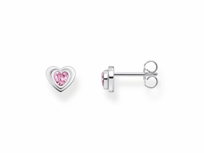Silberne Ohrstecker von Thomas Sabo in Herzform mit pinkem Zirkonia, elegant und romantisch, ideal für jeden Anlass. Hochwertige Verarbeitung und zeitloses Design.