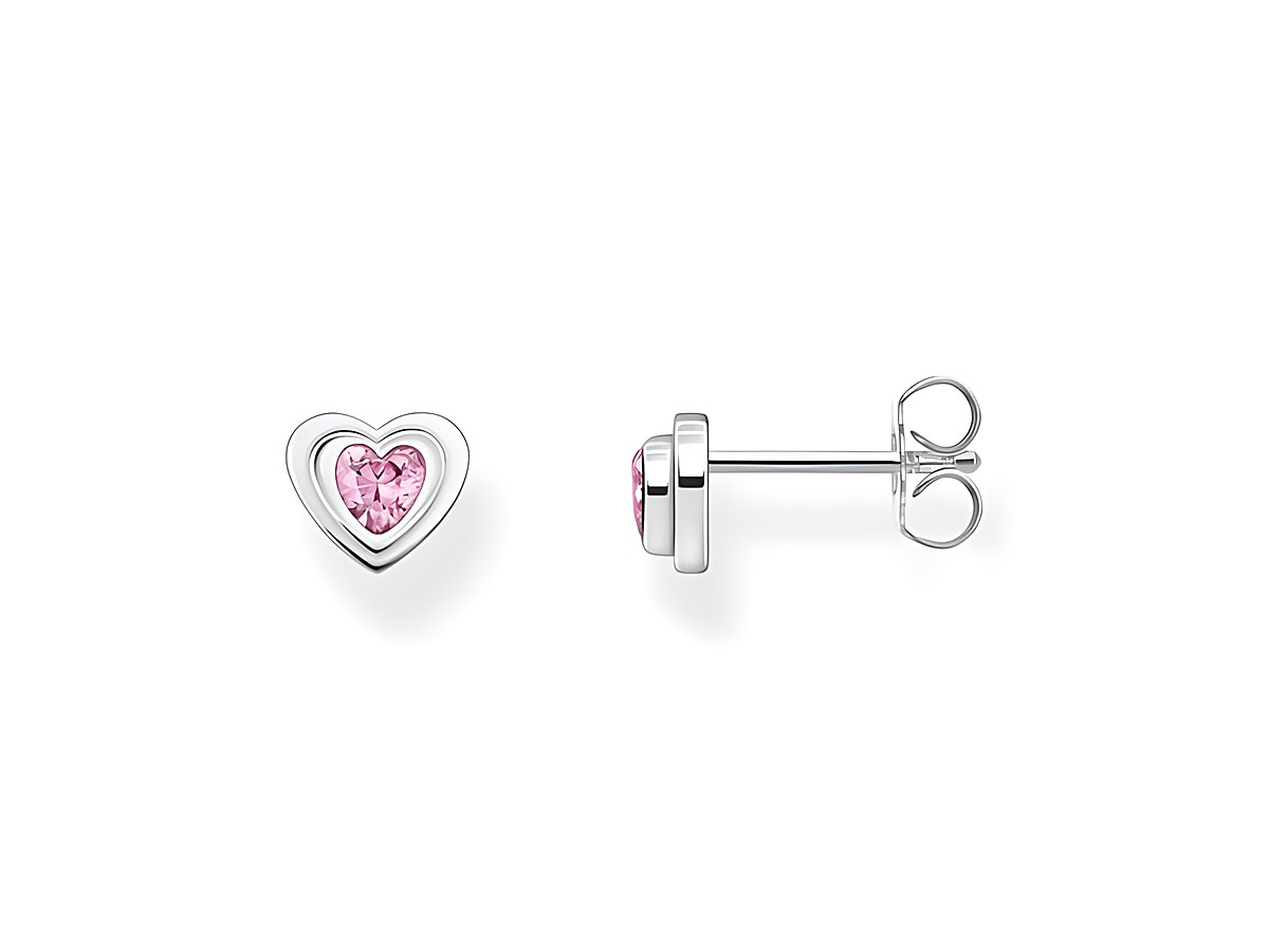 Silberne Ohrstecker von Thomas Sabo in Herzform mit pinkem Zirkonia, elegant und romantisch, ideal für jeden Anlass. Hochwertige Verarbeitung und zeitloses Design.