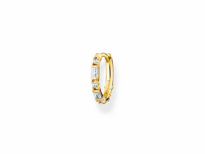 Thomas Sabo Charming Creole aus Sterling Silber, vergoldet in Gelbgold, mit weißen Zirkonia. Eleganter Ohrschmuck in zeitlosem Design.