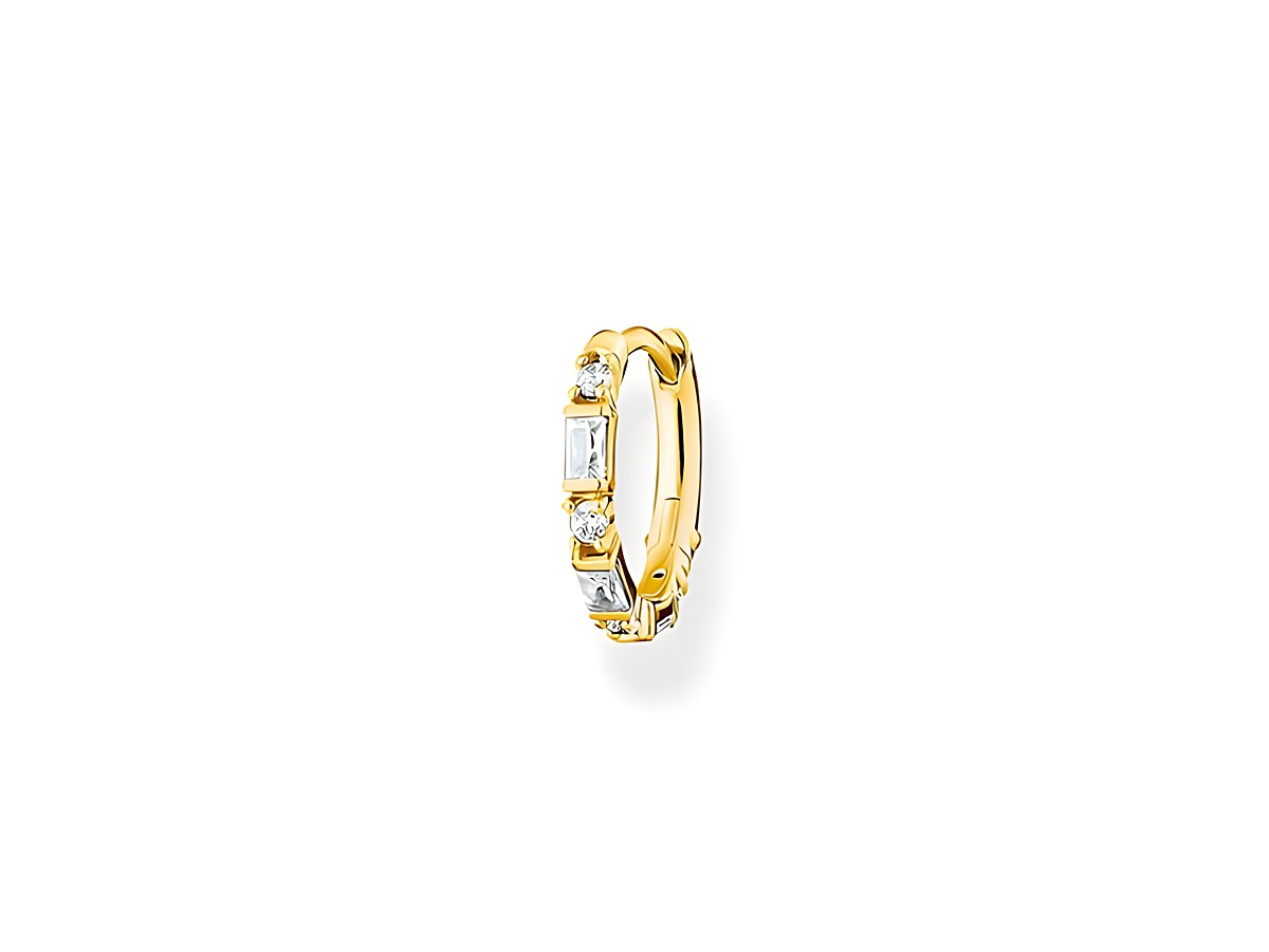 Thomas Sabo Charming Creole aus Sterling Silber, vergoldet in Gelbgold, mit weißen Zirkonia. Eleganter Ohrschmuck in zeitlosem Design.