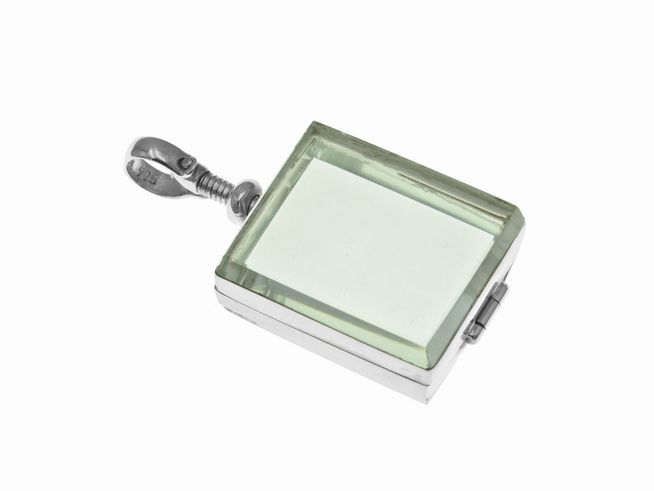 Glas Medaillon - Sterling Silber Anhänger - eckig - von Juwelier Harnisch, aus Glas, transparentes Design mit silbernem Verschluss, ideal für persönliche Erinnerungen oder Fotos.