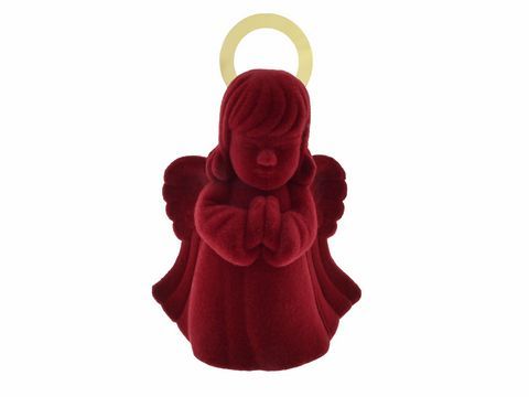 Geschenkschachtel in Form eines Engels mit Heiligenschein, rot, 9 cm hoch, aus samtigem Material, ideal als Weihnachtsdeko, Hersteller: Juwelier Harnisch.