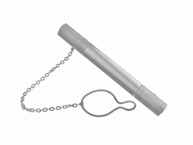 Krawattenklammer mit Knopfkette aus teilmattiertem Sterling Silber, außergewöhnliches Design, Hersteller Juwelier Harnisch, ideal für elegante Anlässe.