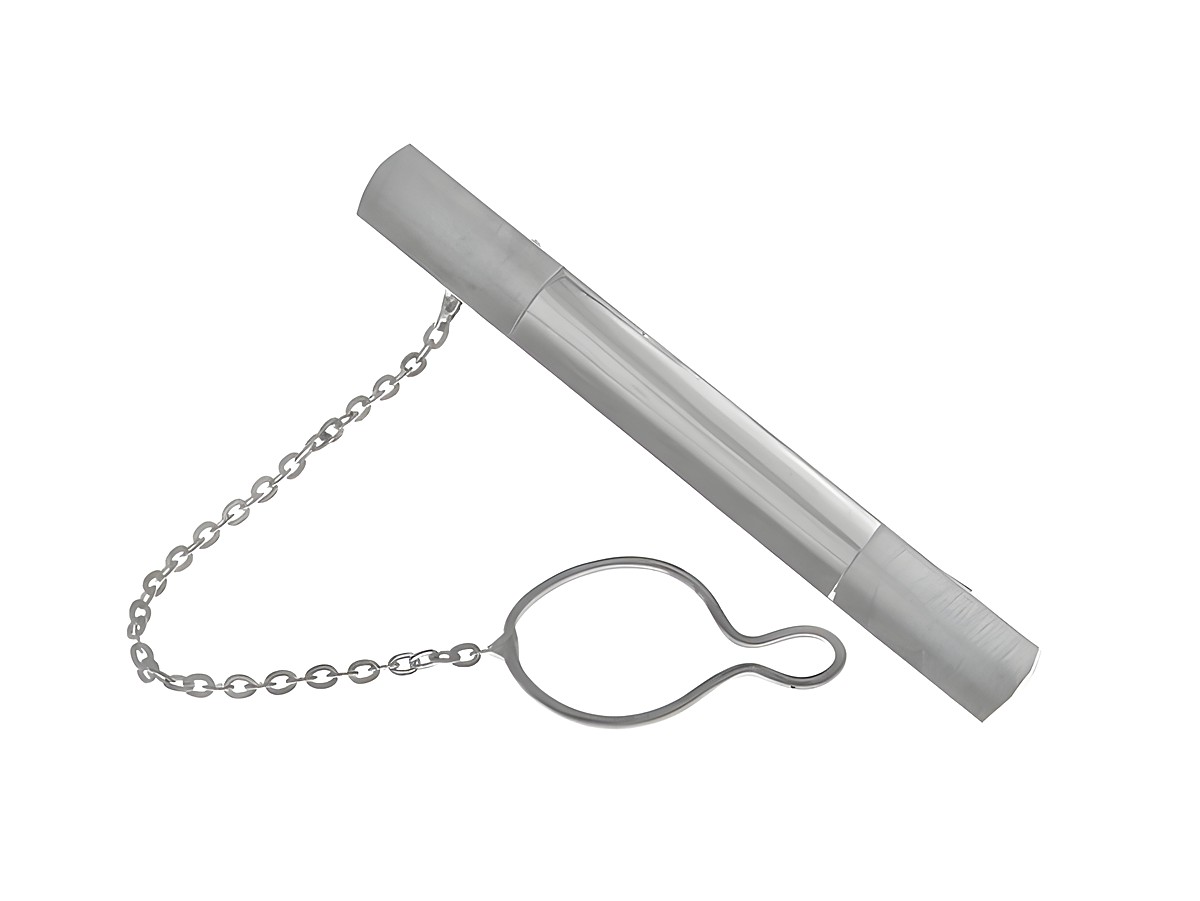 Krawattenklammer mit Knopfkette aus teilmattiertem Sterling Silber, außergewöhnliches Design, Hersteller Juwelier Harnisch, ideal für elegante Anlässe.