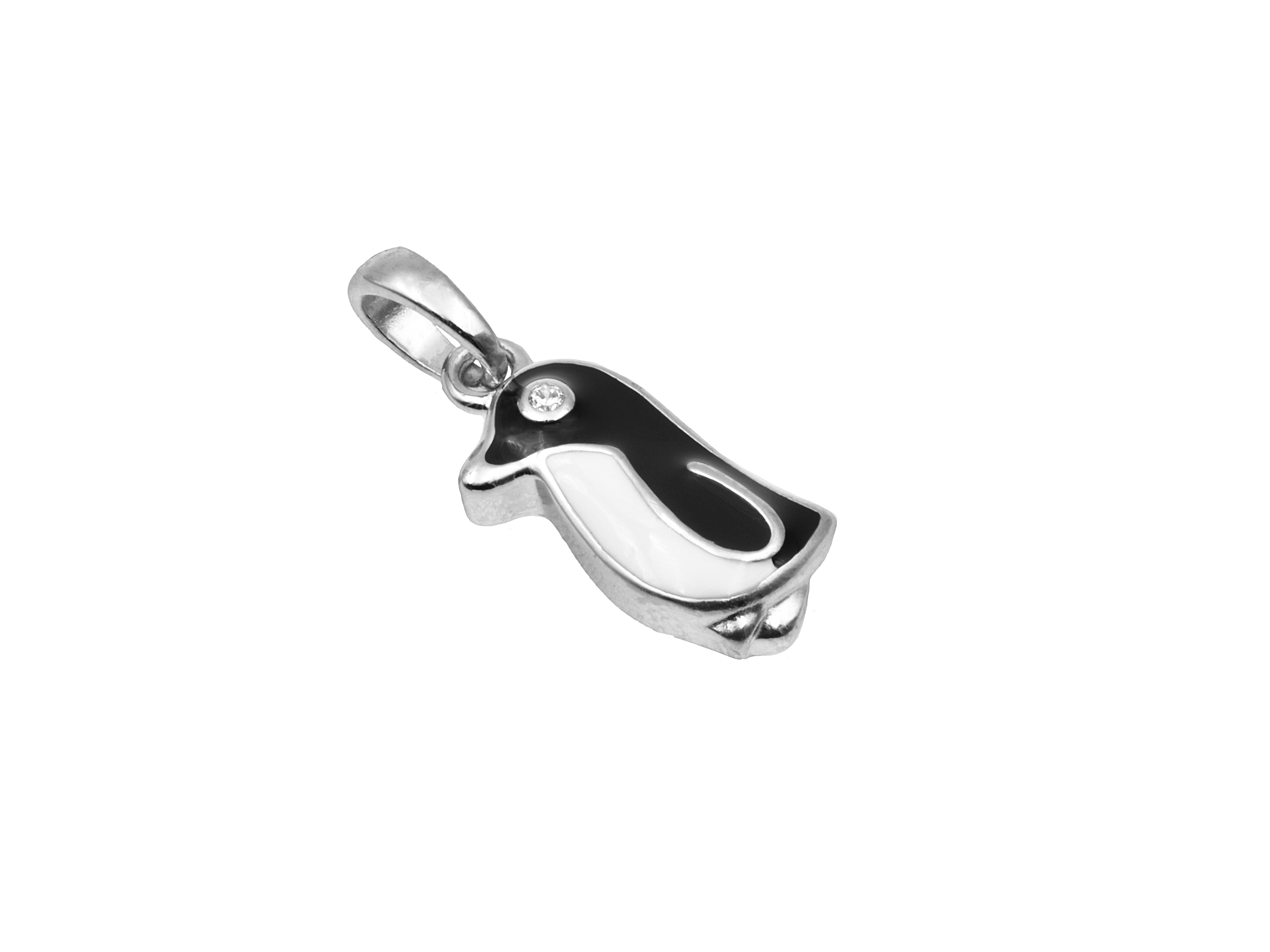 Pinguin Anhänger aus Sterling Silber in schwarz-weiß mit Zirkonia und Lack von Juwelier Harnisch für Kinder, putziges Design, ideal als Geschenk.