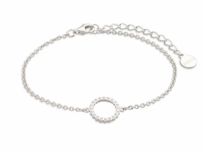 Elegantes Xenox Sterling Silber Armband XS2934 in Ankerkette-Design mit rundem, verziertem Element. Verstellbare Länge von 15 bis 18,5 cm. Ideal für jeden Anlass.