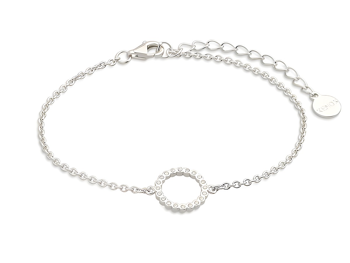 Elegantes Xenox Sterling Silber Armband XS2934 in Ankerkette-Design mit rundem, verziertem Element. Verstellbare Länge von 15 bis 18,5 cm. Ideal für jeden Anlass.