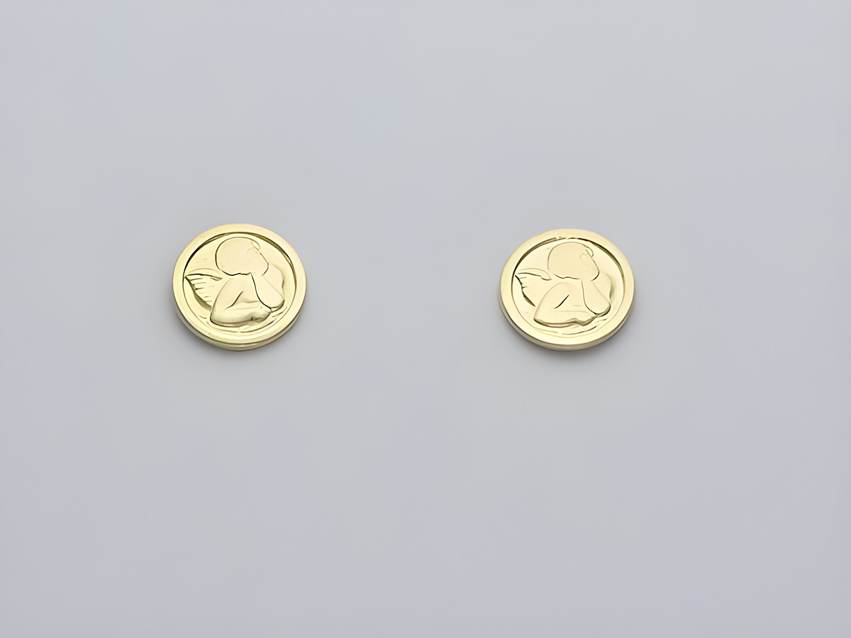 Runde Gold Ohrringe aus 333 Gold mit Engel-Motiv von Juwelier Harnisch, stilvolle Stecker für jeden Anlass, elegant und zeitlos im Design.