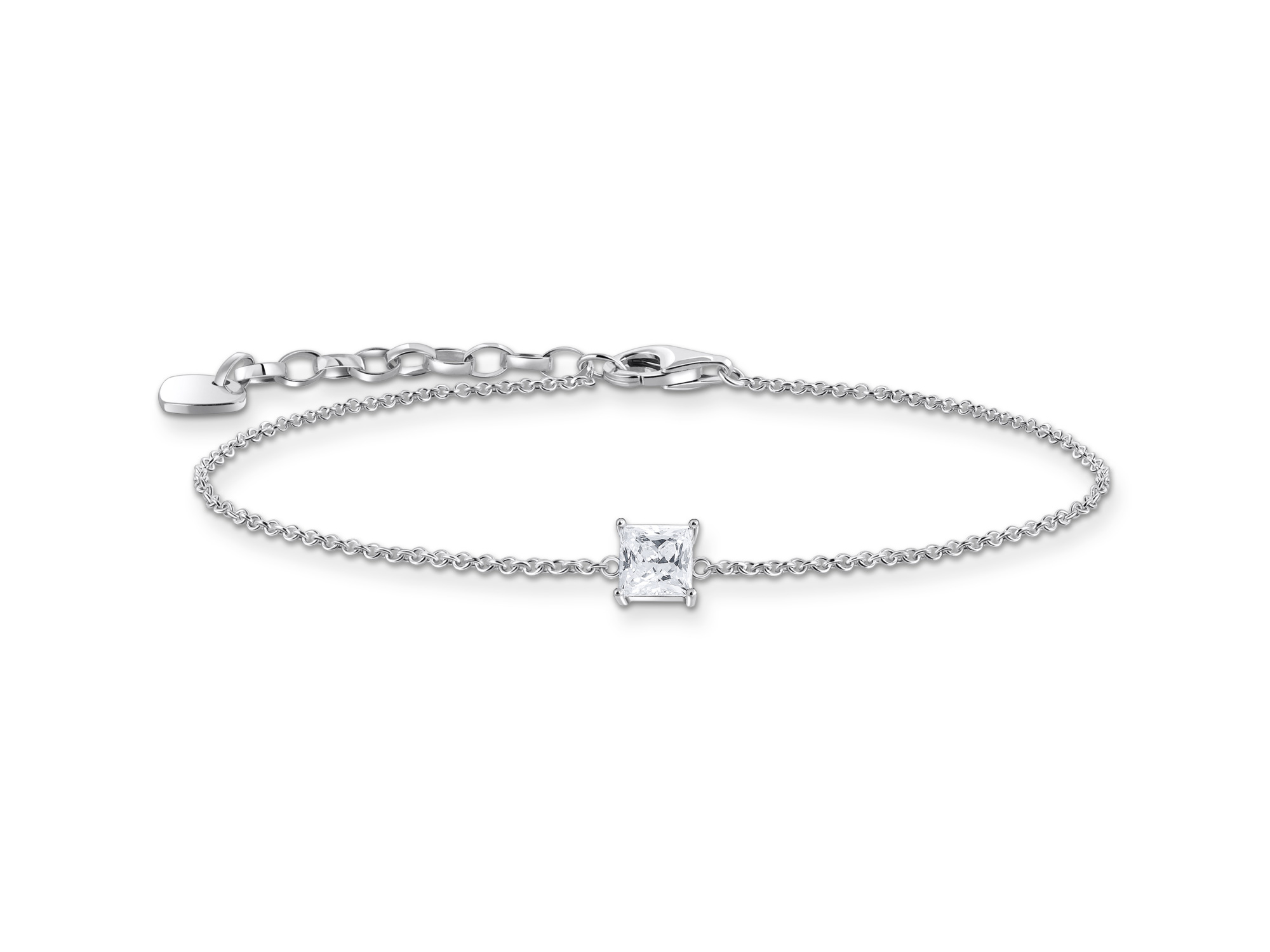 Elegantes Thomas Sabo Armband in Silber mit funkelndem weißen Zirkonia Stein, flexible Länge von 16 bis 19 cm, ideal für stilvolle Akzente.