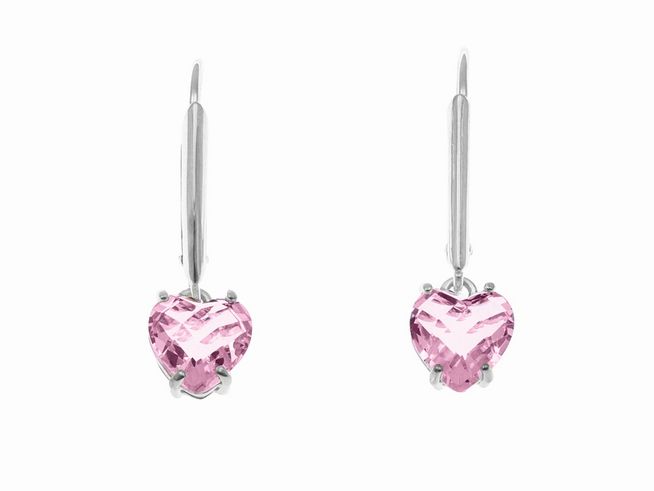 Ohrhänger Herz Rosa Glas aus Sterling Silber rhodiniert, mit funkelndem Stein, gefertigt von Juwelier Harnisch, elegantes und romantisches Design für jeden Anlass.