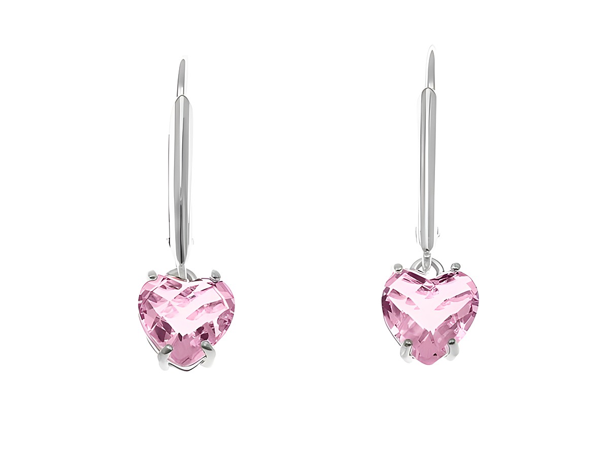 Ohrhänger Herz Rosa Glas aus Sterling Silber rhodiniert, mit funkelndem Stein, gefertigt von Juwelier Harnisch, elegantes und romantisches Design für jeden Anlass.