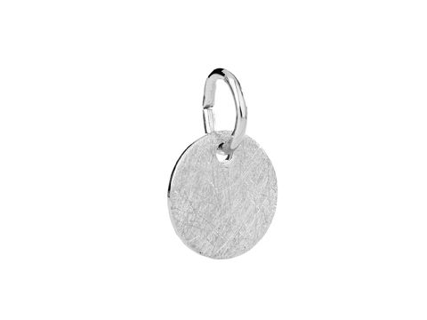 Runde Gravurplatte als Anhänger in klassischem Design, aus Silber und eismattiert, hergestellt von Juwelier Harnisch, schlicht und zeitlos, ideal für persönliche Gravuren.