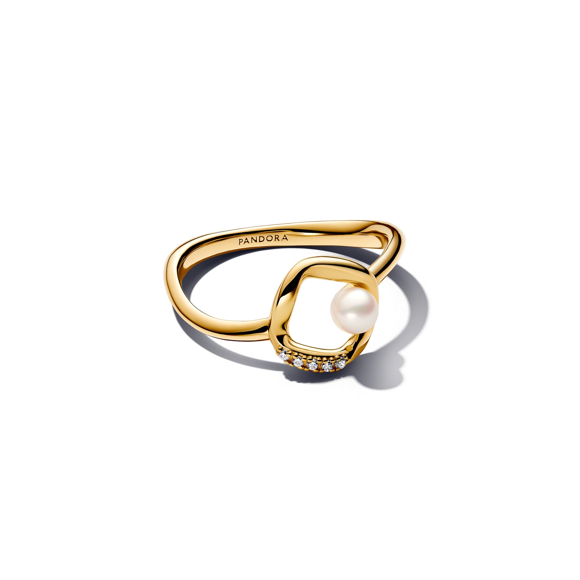 Pandora ESSENCE - organisch geformter Pavé-Ring mit Zuchtperlen - Gelbgold Vergoldung – Ansicht 3