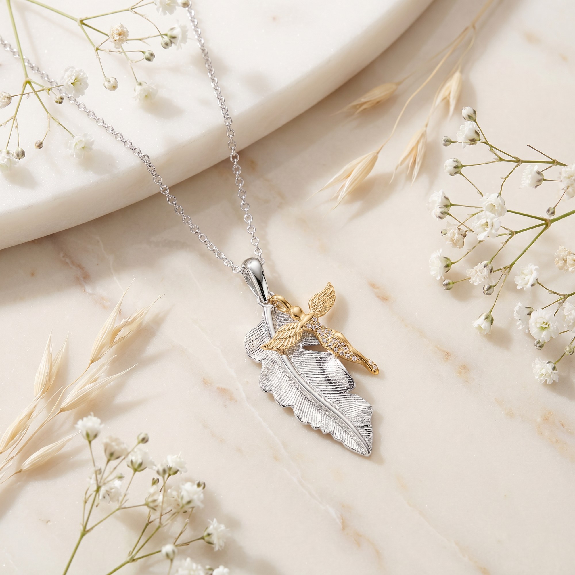 Engelsrufer FEDER & ENGEL Kette Bicolor mit Zirkonia - Silber rhodiniert 42 cm – Ansicht 2