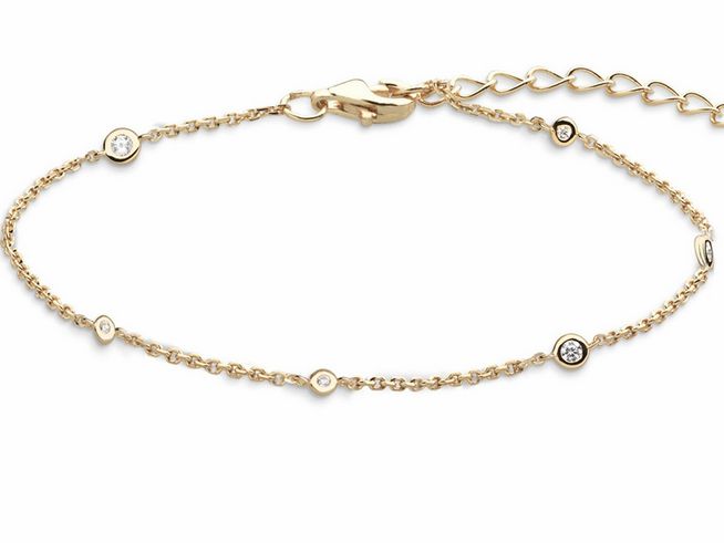 Xenox Sterling Silber Armband XS3831G in Gelbgold Vergoldung mit Karreekette und funkelnden Ziersteinen, verstellbar von 15 bis 18,5 cm, elegantes Accessoire für jeden Anlass.