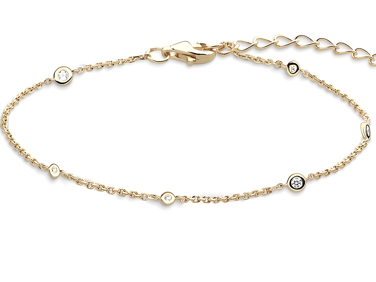 Xenox Sterling Silber Armband XS3831G in Gelbgold Vergoldung mit Karreekette und funkelnden Ziersteinen, verstellbar von 15 bis 18,5 cm, elegantes Accessoire für jeden Anlass.