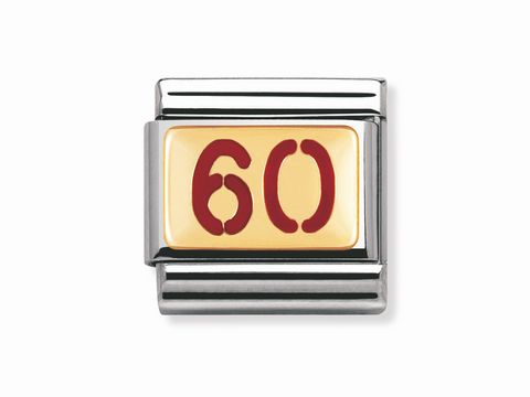 NOMINATION Classic Zahl 60 emailliert 030230 48 in Gold mit roter 60 auf hellem Hintergrund, hergestellt von Nomination, ideal für Schmuck und personalisierte Geschenke.