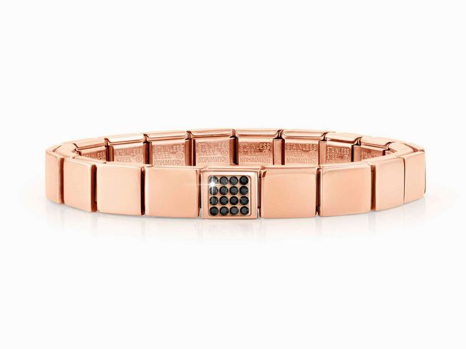 Edelstahl Armband in Roségold mit schwarzen Kristallen von Nomination, Modell Classic GLAM, stilvolles Design, perfekt als elegantes Accessoire.