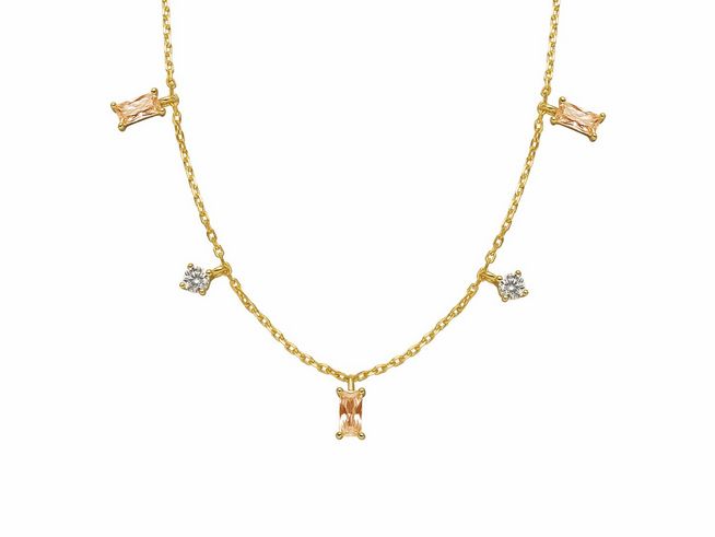 Xenox Sterling Silber Kette XS2135G in Gelbgold Vergoldung mit SUNNY CRUSH Kareekette, verziert mit verschiedenen farbigen Elementen, Länge 40-45 cm, elegantes und modernes Design.