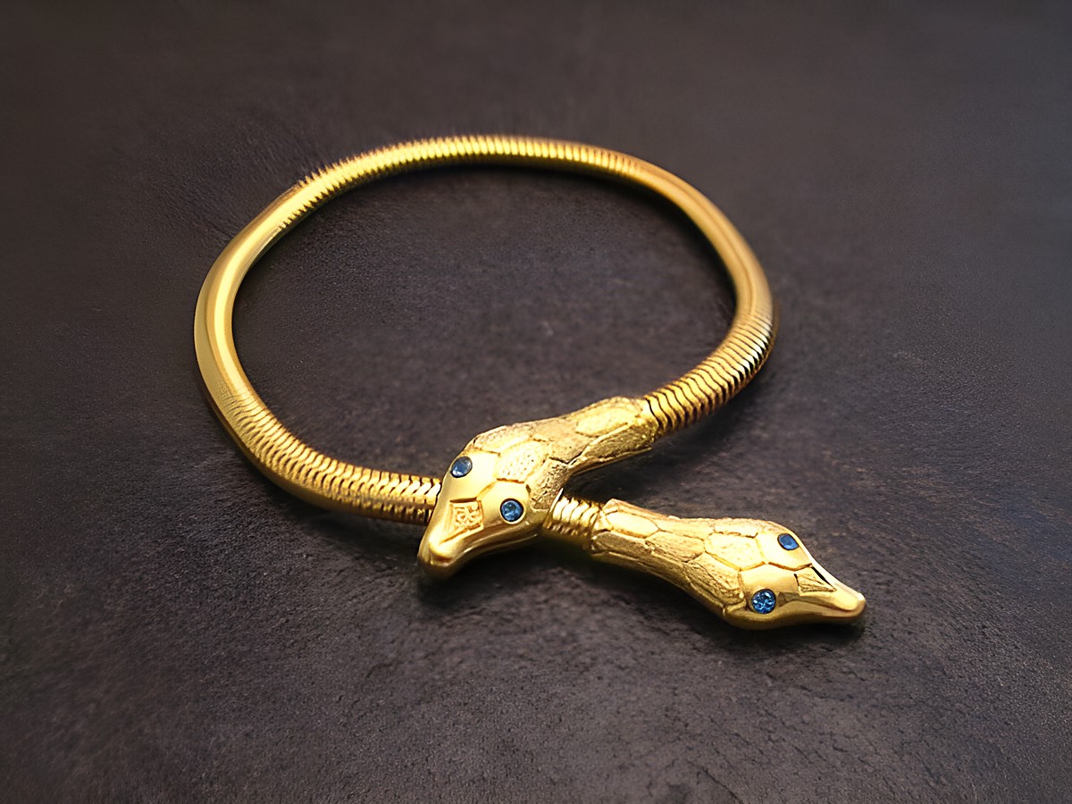 Schlangen Y Armband gut vergoldet 17 cm -City- Blau- mit zwei Schlangenköpfen und blauen Steinen, Hersteller: Juwelier Harnisch, Schlangen.
