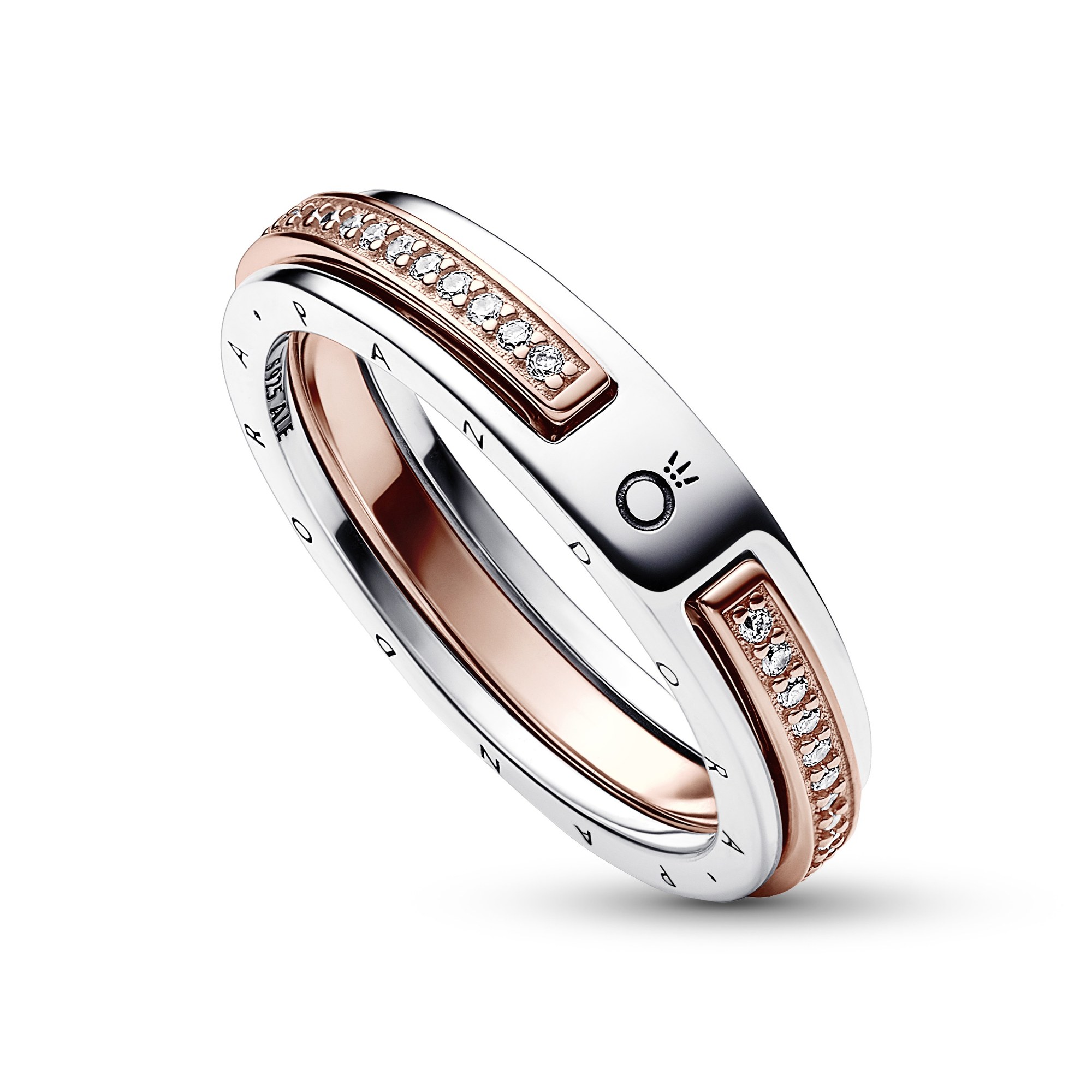 Pandora Bicolor Logo & Pavé Ring - Sterling Silber mit Roségold Vergoldung - Zirkonia Ansicht 3 – Ansicht 3