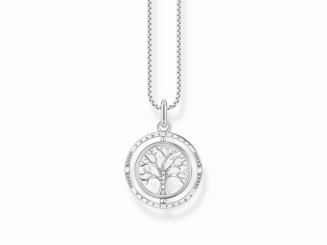 Kette von Thomas Sabo mit Anhänger in Form eines Lebensbaums aus Sterling Silber, geschmückt mit Zirkonia, verstellbare Länge von 45 cm.