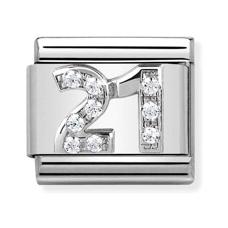 Nomination Composable Classic Charm Zahl 21 - Edelstahl, Sterling Silber, Zirkonia